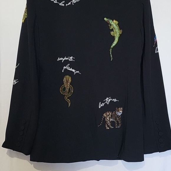 $695 Unworn Cinq A Sept Jungle Headset Karlie Bead Detail Blazer in Black - Picture 10 of 13